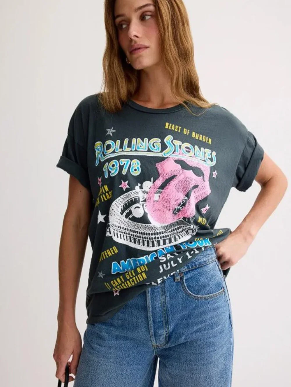 DAYDREAMER Women's Rolling Stones 1978 American Tour Merch Tee Size L In Black - Picture 2 of 8